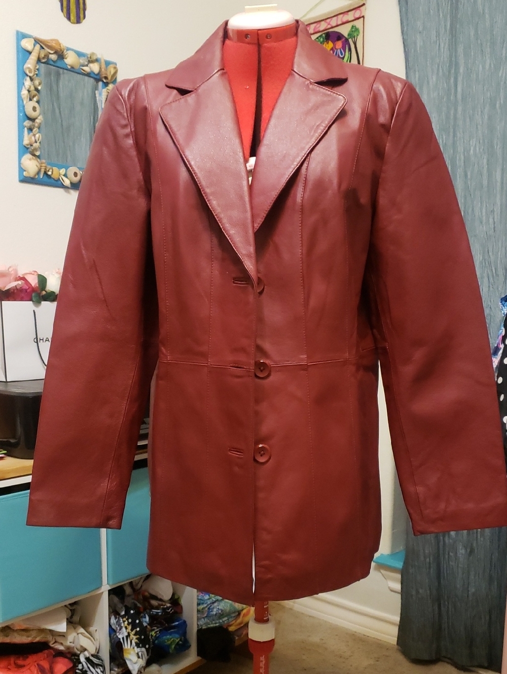 Women’s Leather Blazer Jacket - Burgundy